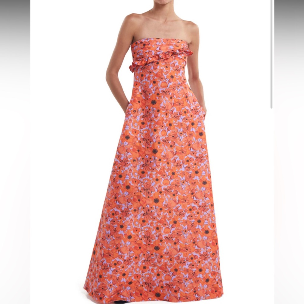 NWT!! Kika Vargas Judy Dress Orange Daisy Taffeta, XS